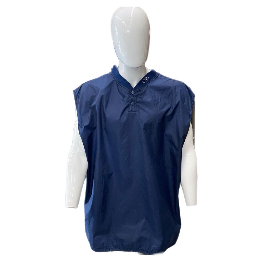 Rawlings Baseball Sleeveless Windbreaker Warm Up Pullover Jacket Blue Sz 2XL
